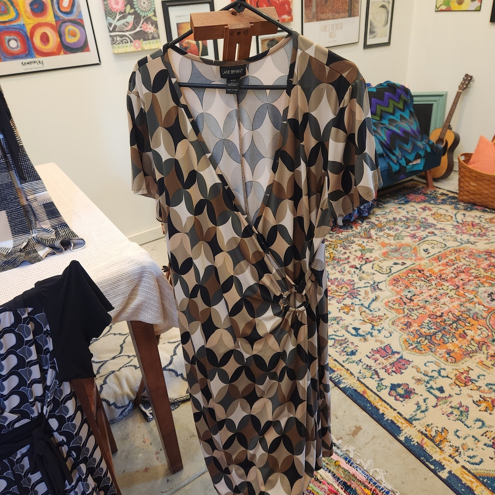 Lane Bryant Geometric Black and Tan Midi Dress